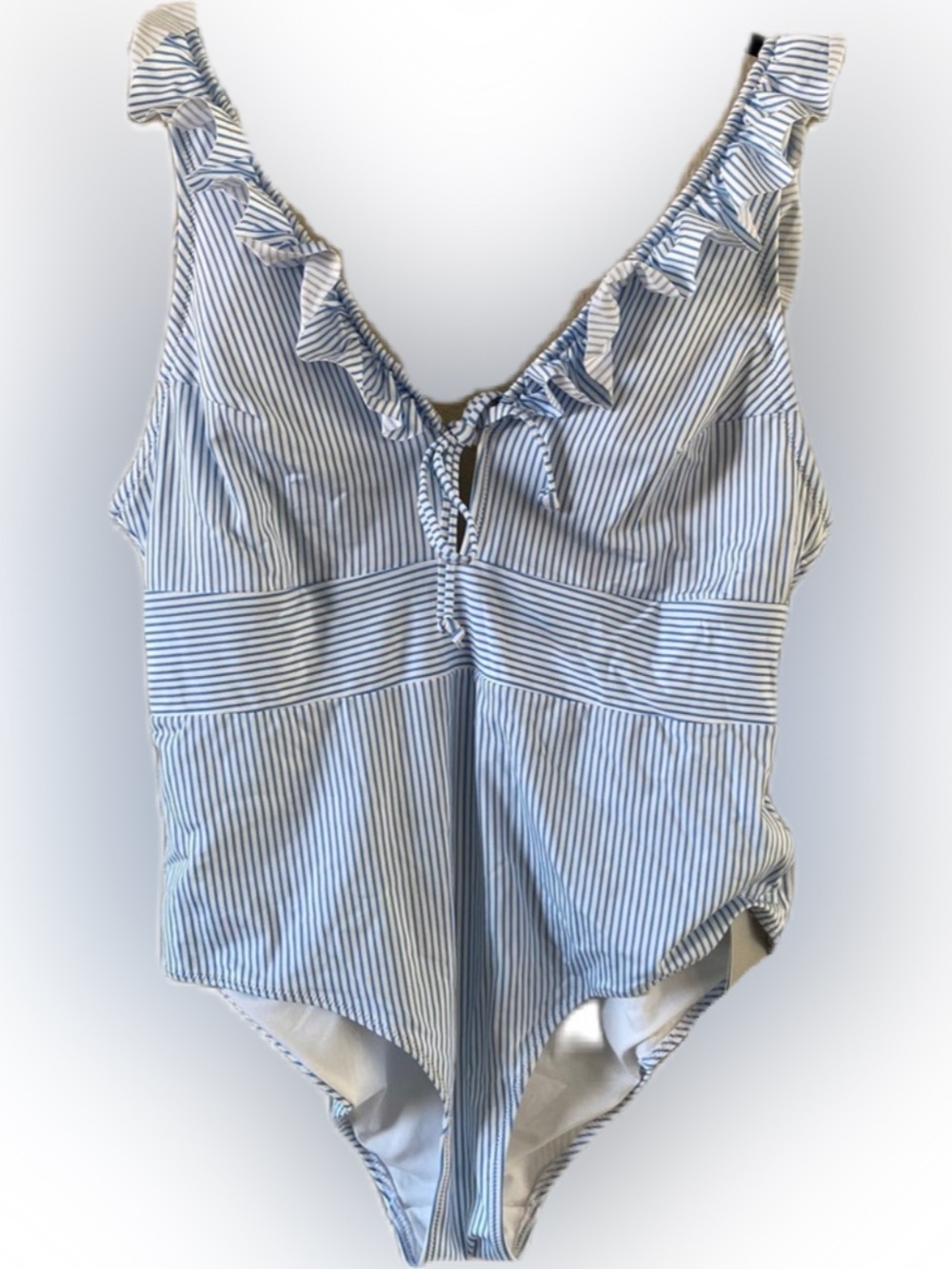 NWT H&M Blue White Pinstripe Ruffle One-Piece Swimsuit L
